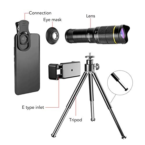 Goshyda 32X Zoom Lens with Tripod, Mobile Phone Telephoto Lens Telescope, 0.63X Ultra Wide Angle Lens, Large Aperture, for Watching Games, Concerts, Animals - Image 4