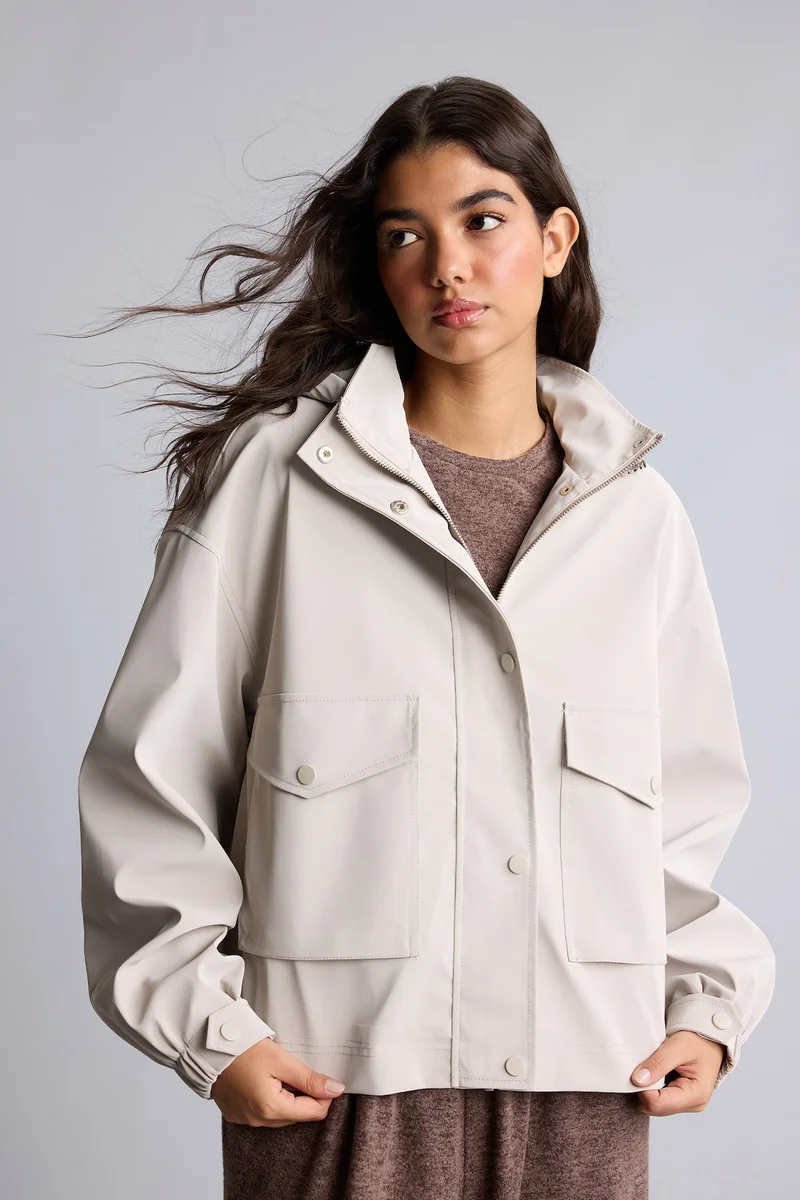 Defacto  Regular Fit Lined Faux Leather Raincoat for Women | Best Price UAE