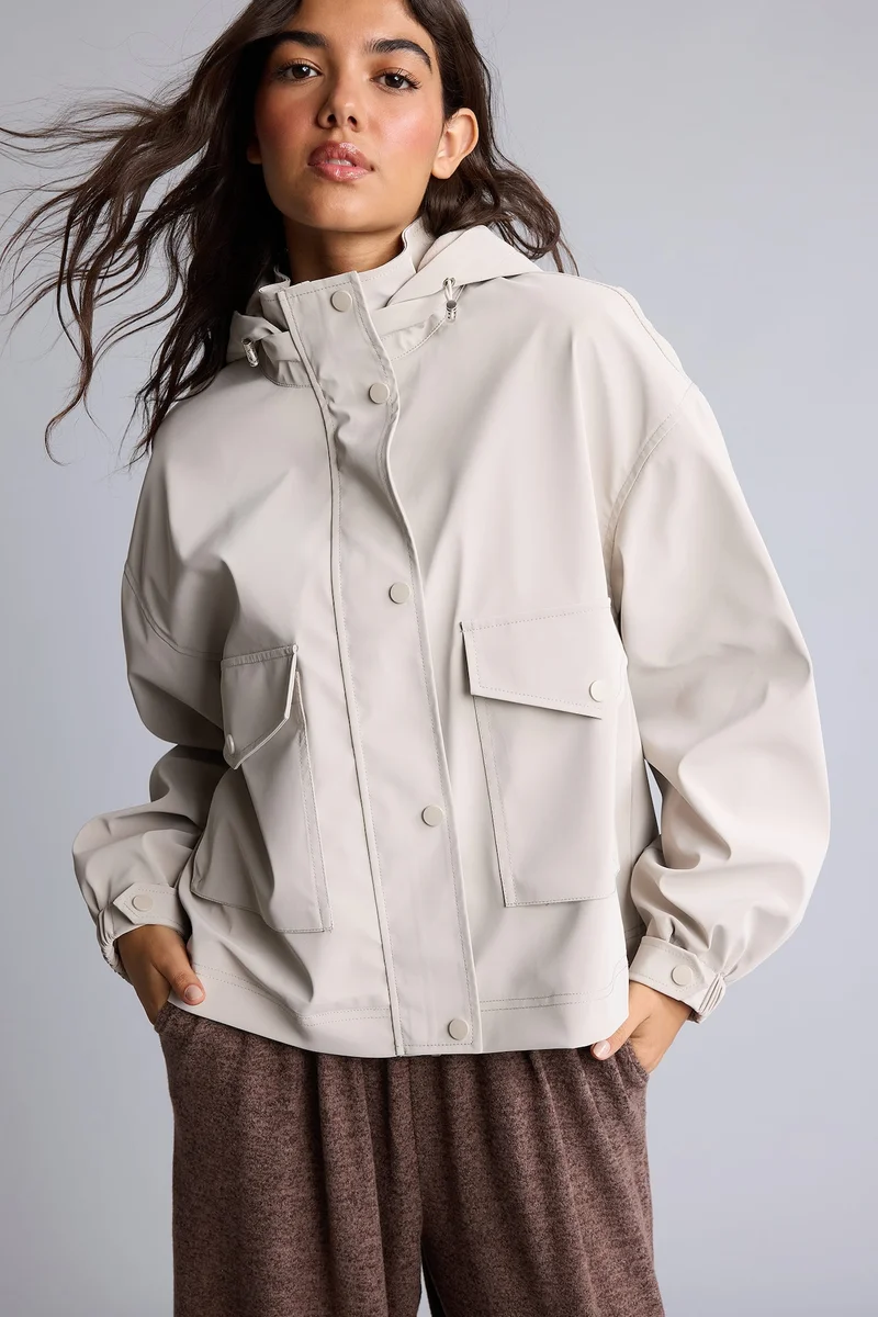 Regular Fit Lined Faux Leather Raincoat