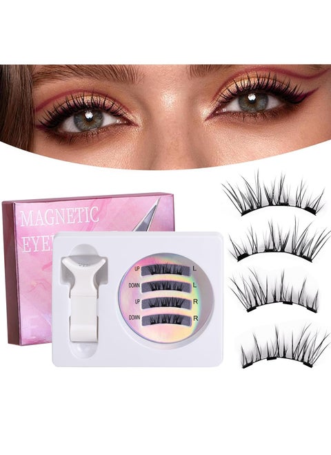 Magnetic False Eyelashes Set, Reusable Magnetic Eyelashes, Upper and Lower Eyelashes Combination (Left and Right Eyes Separate), Natural Glue-free 3D False Eyelashes Set with Applicator, Easy to Wear