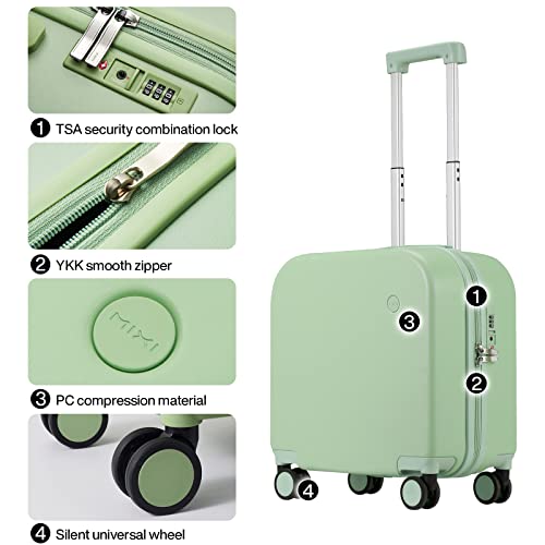 mixi Carry on Luggage, Suitcase with Spinner Wheels 16in Luggage Hardshell Lightweight Rolling Suitcases PC with Cover & TSA Lock, Avocado Green - Image 4