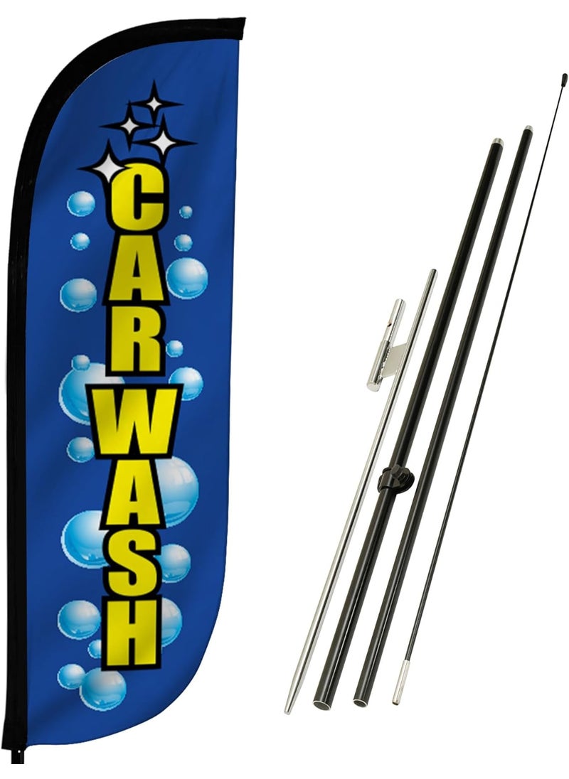 LookOurWay LookOurWay Feather Flag Pole Kit  7 Feet Tall Advertising Flag Banner with Fiberglass Pole Set and Ground Spike for Business Promotion  Car Wash Flags  Car Wash Bubbles  - Image 1