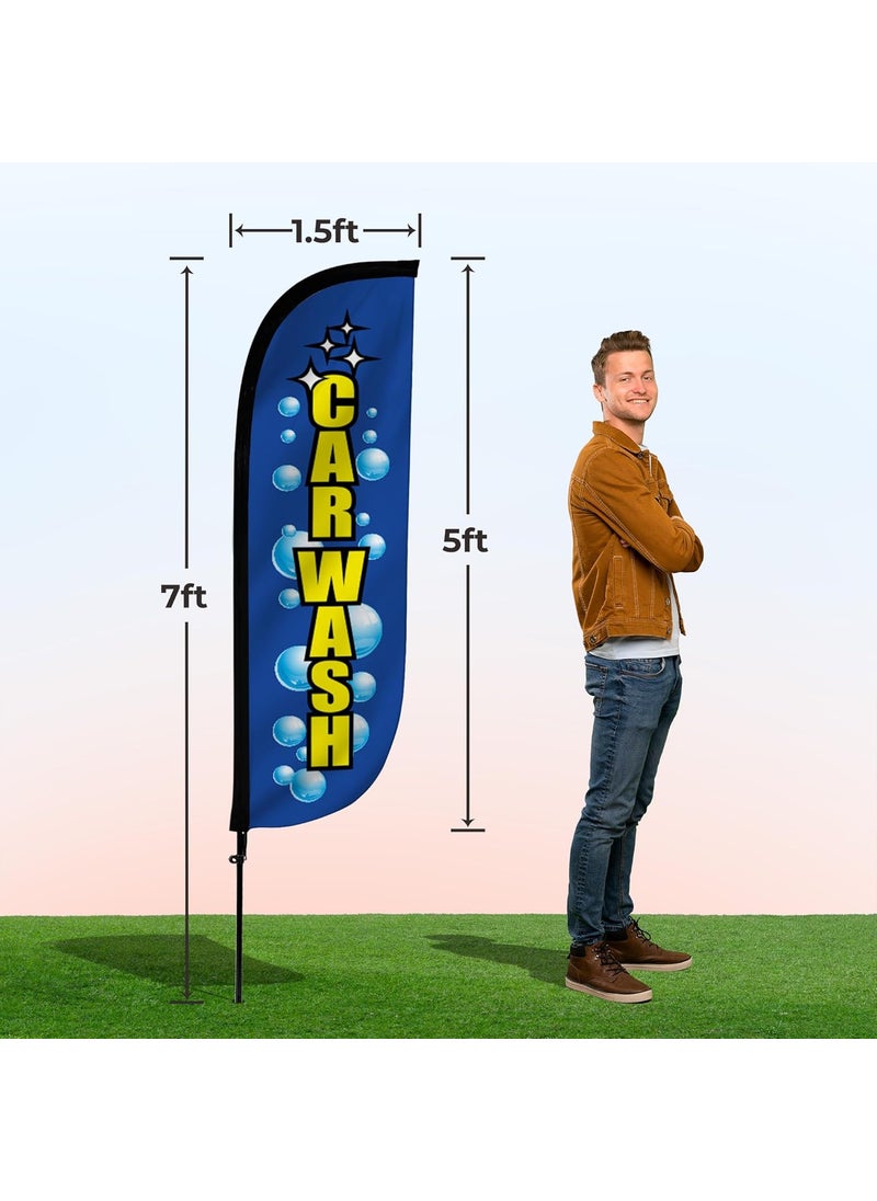 LookOurWay LookOurWay Feather Flag Pole Kit  7 Feet Tall Advertising Flag Banner with Fiberglass Pole Set and Ground Spike for Business Promotion  Car Wash Flags  Car Wash Bubbles  - Image 4