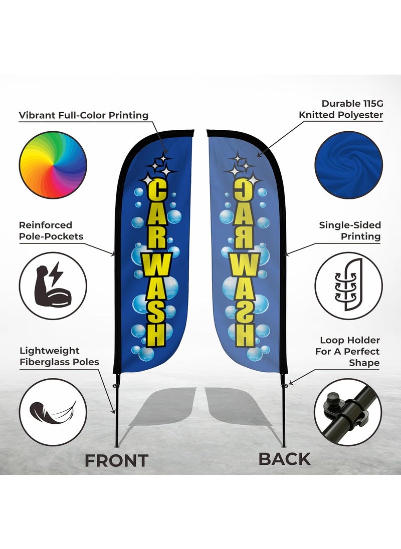 LookOurWay LookOurWay Feather Flag Pole Kit  7 Feet Tall Advertising Flag Banner with Fiberglass Pole Set and Ground Spike for Business Promotion  Car Wash Flags  Car Wash Bubbles  - Image 2
