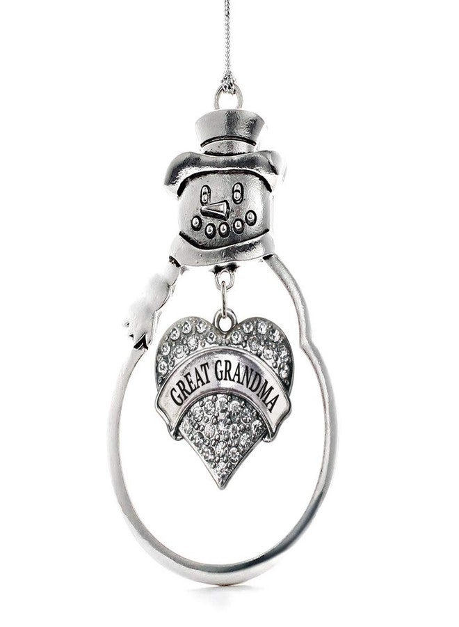 Inspired Silver - Great Grandma - Silver Christmas Ornament - Pave Heart Charm Christmas Tree Ornament with Cubic Zirconia - Snowman Hanging Decoration - Image 1