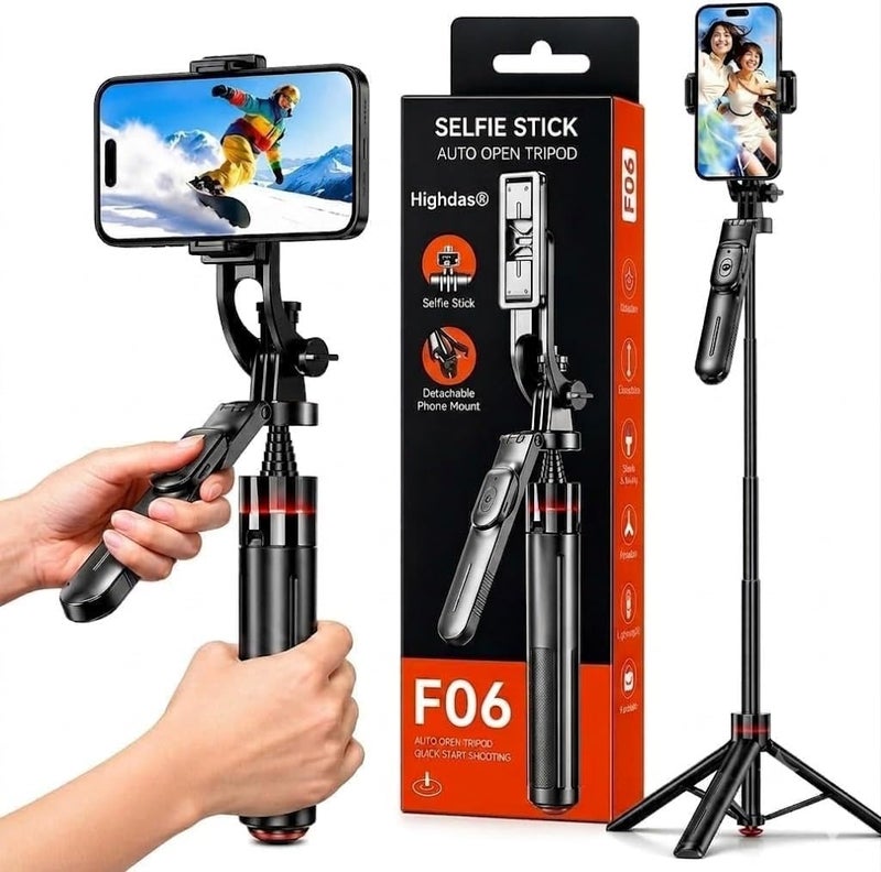 هايداز عصا ذاتية الظهور للسيلفي مزودة بقاعدة ثلاثية الأرجل وجهاز تحكم عن بعد بالبلوتوث، حامل هاتف قابل للدوران 360°، قاعدة قابلة للتمديد والطي مناسبة لأجهزة آيفون وأندرويد، مثالية للسفر وتسجيل مقاطع الفيديو والبث المباشر. - Image 1