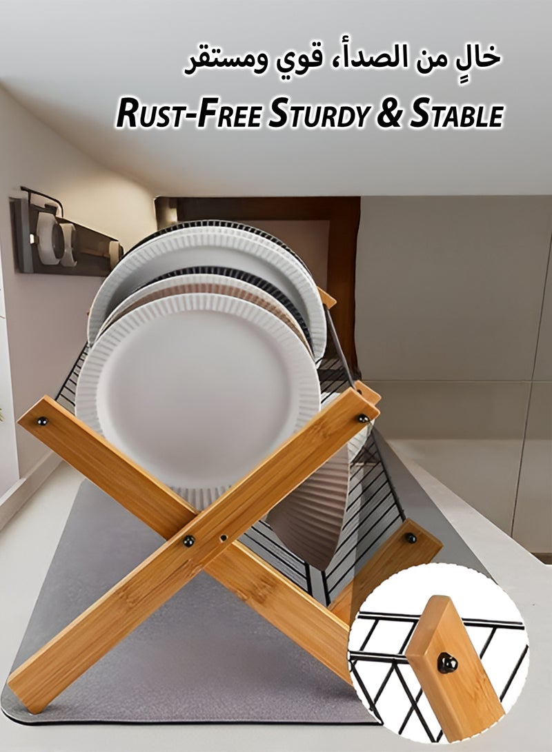 توشيونيكس رف تجفيف أطباق من الخيزران، قابل للطي، من الفولاذ المقاوم للصدأ، بطبقتين، للأطباق والأوعية والأكواب وألواح التقطيع - T114592 - Image 3