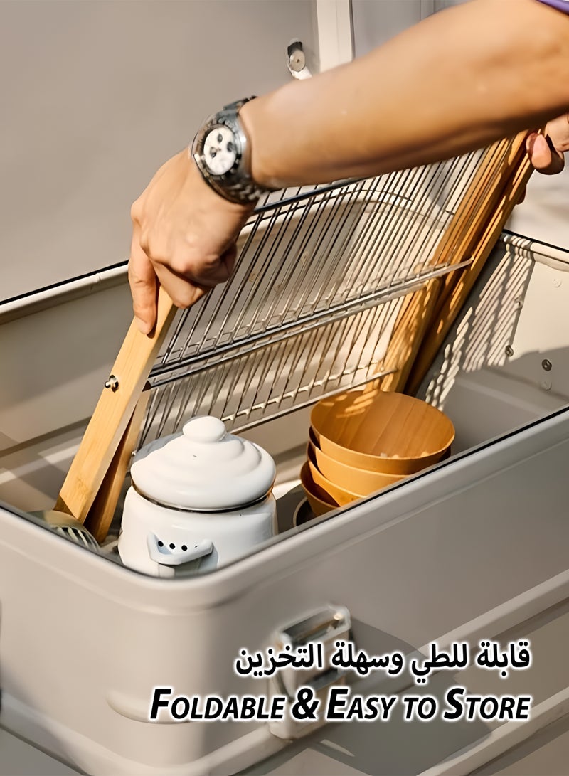 توشيونيكس رف تجفيف أطباق من الخيزران، قابل للطي، من الفولاذ المقاوم للصدأ، بطبقتين، للأطباق والأوعية والأكواب وألواح التقطيع - T114592 - Image 2