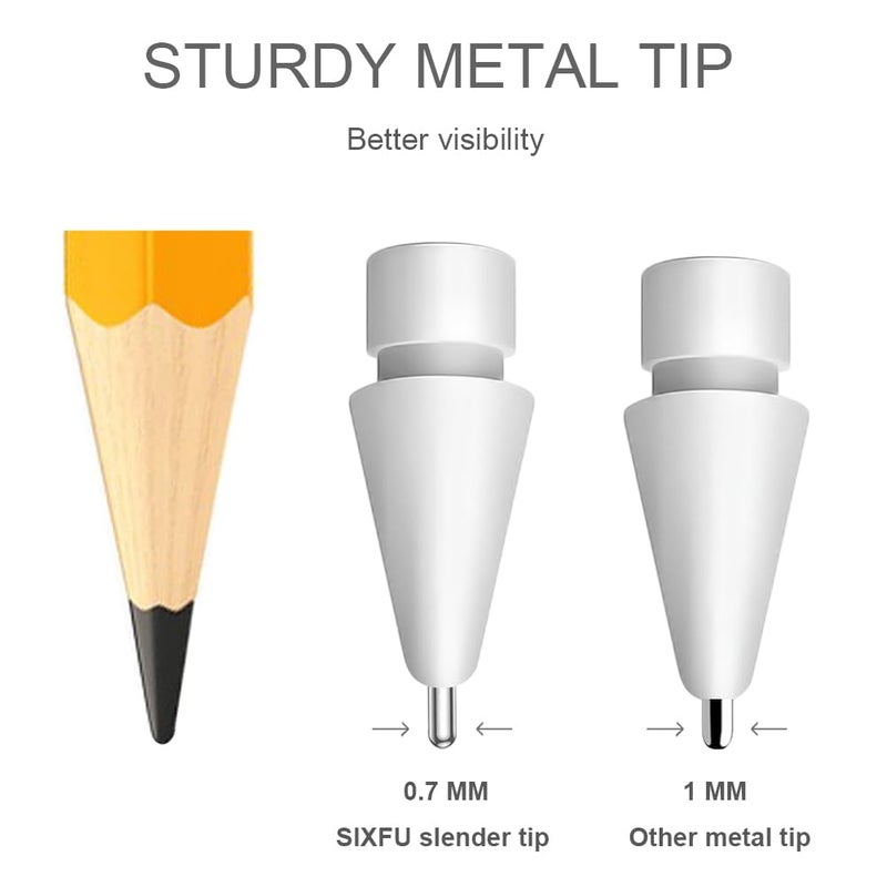 SIXFU Replacement Mix Tips Designed for Apple Pencil, Upgraded No Wear Out Metal Pencil Tips Compatible with Apple Pencil Pro/ 1st/ 2nd Gen/USB-C Pencil Tip(8 PCS), White - Image 4