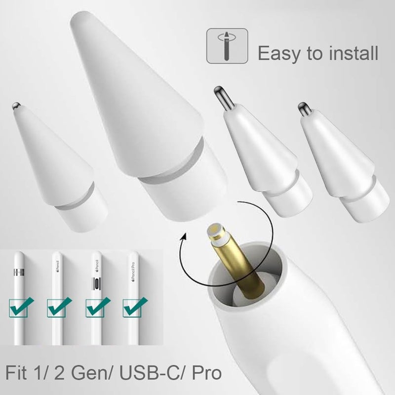 SIXFU Replacement Mix Tips Designed for Apple Pencil, Upgraded No Wear Out Metal Pencil Tips Compatible with Apple Pencil Pro/ 1st/ 2nd Gen/USB-C Pencil Tip(8 PCS), White - Image 2