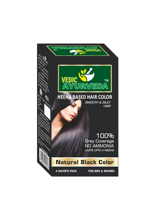 VEDICAYURVEDA VedicAyurvedas Bio-Organic and Natural Pure Henna Based Hair Color, Natural Black Color Smooth & Silky Hair/ 100% Gray Coverage/NO AMMONIA Hair color (4 sachet) - Image 1