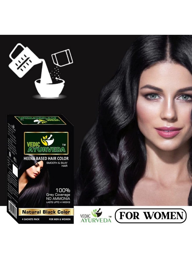 VEDICAYURVEDA VedicAyurvedas Bio-Organic and Natural Pure Henna Based Hair Color, Natural Black Color Smooth & Silky Hair/ 100% Gray Coverage/NO AMMONIA Hair color (4 sachet) - Image 3