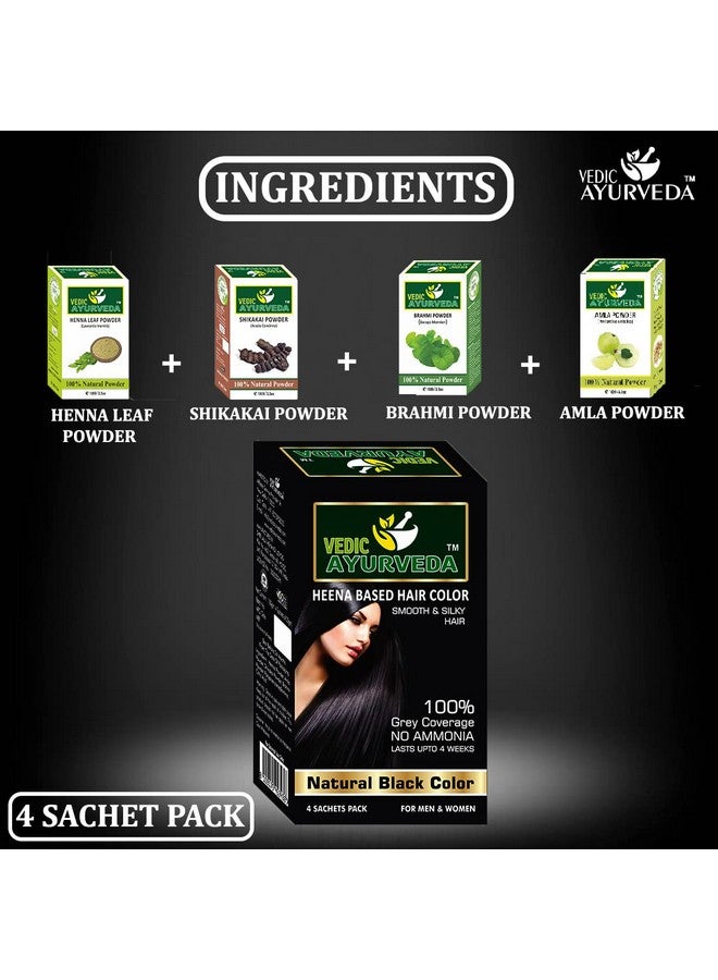 VEDICAYURVEDA VedicAyurvedas Bio-Organic and Natural Pure Henna Based Hair Color, Natural Black Color Smooth & Silky Hair/ 100% Gray Coverage/NO AMMONIA Hair color (4 sachet) - Image 5