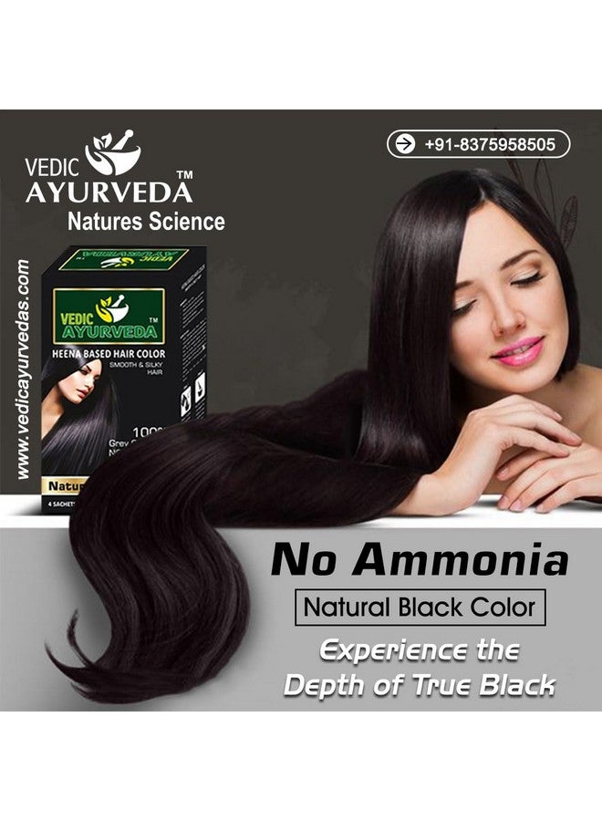 VEDICAYURVEDA VedicAyurvedas Bio-Organic and Natural Pure Henna Based Hair Color, Natural Black Color Smooth & Silky Hair/ 100% Gray Coverage/NO AMMONIA Hair color (4 sachet) - Image 2