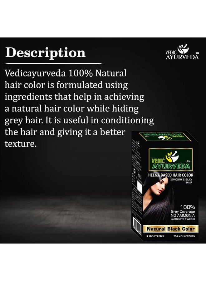 VEDICAYURVEDA VedicAyurvedas Bio-Organic and Natural Pure Henna Based Hair Color, Natural Black Color Smooth & Silky Hair/ 100% Gray Coverage/NO AMMONIA Hair color (4 sachet) - Image 4