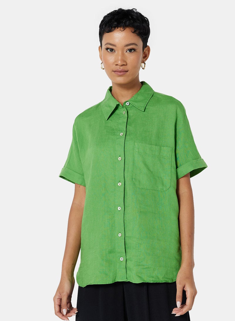 MANGO Chest Pocket Linen Shirt - Image 1