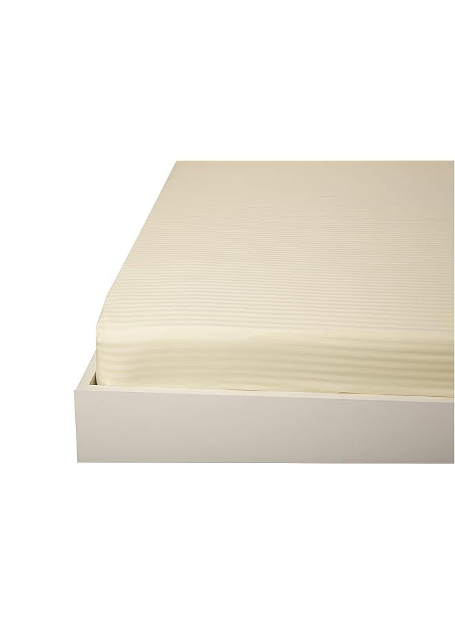 Hotel Linen Klub Double Fitted Sheet 1Pc 100 Percent Cotton 250Tc Sateen 1Cm Stripe Size: 150X200+30Cm Cream  - Image 3