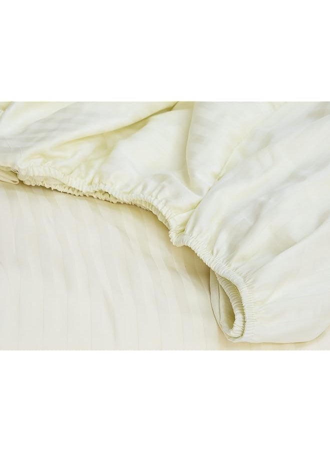 Hotel Linen Klub Double Fitted Sheet 1Pc 100 Percent Cotton 250Tc Sateen 1Cm Stripe Size: 150X200+30Cm Cream  - Image 4