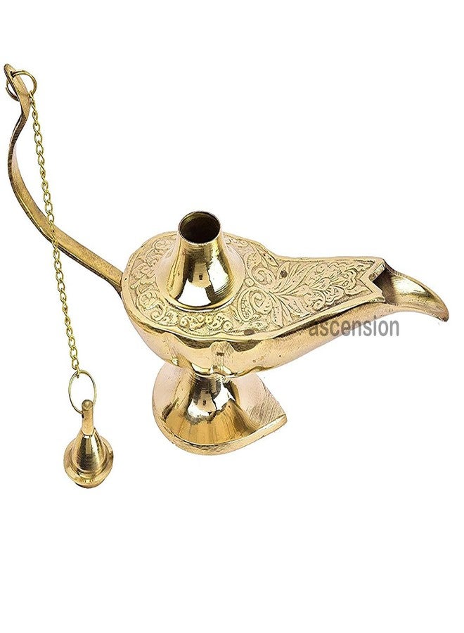Ascension Brass Hand Crafted Metal Aladdin Chirag Lamp Home Decor Showpiece (Golden) - Image 5