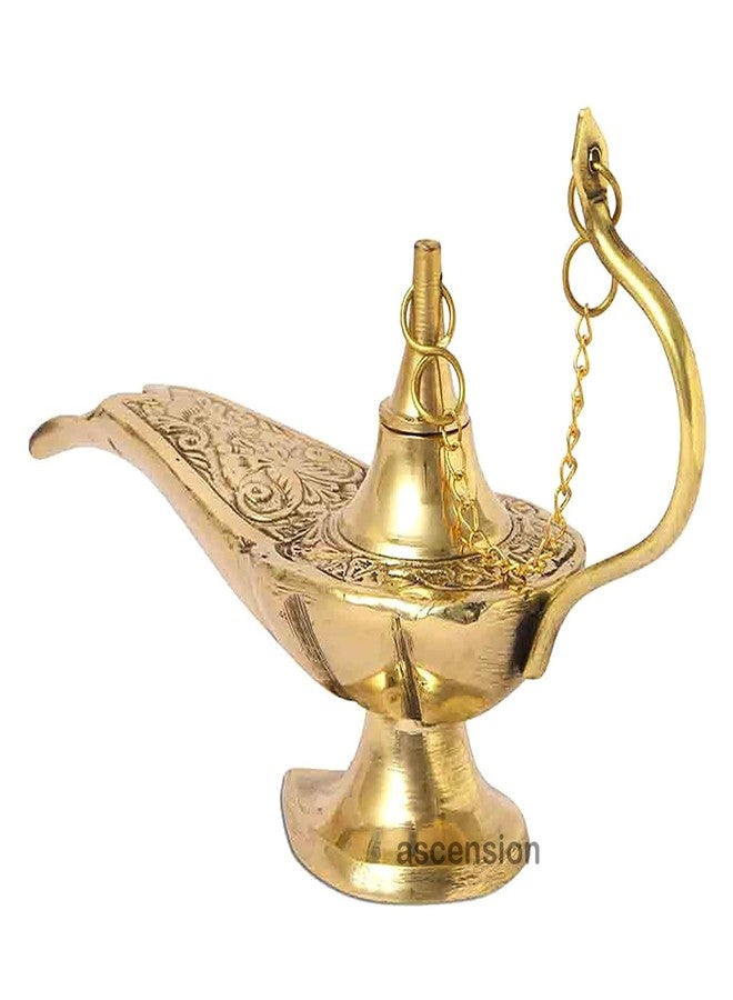 Ascension Brass Hand Crafted Metal Aladdin Chirag Lamp Home Decor Showpiece (Golden) - Image 3