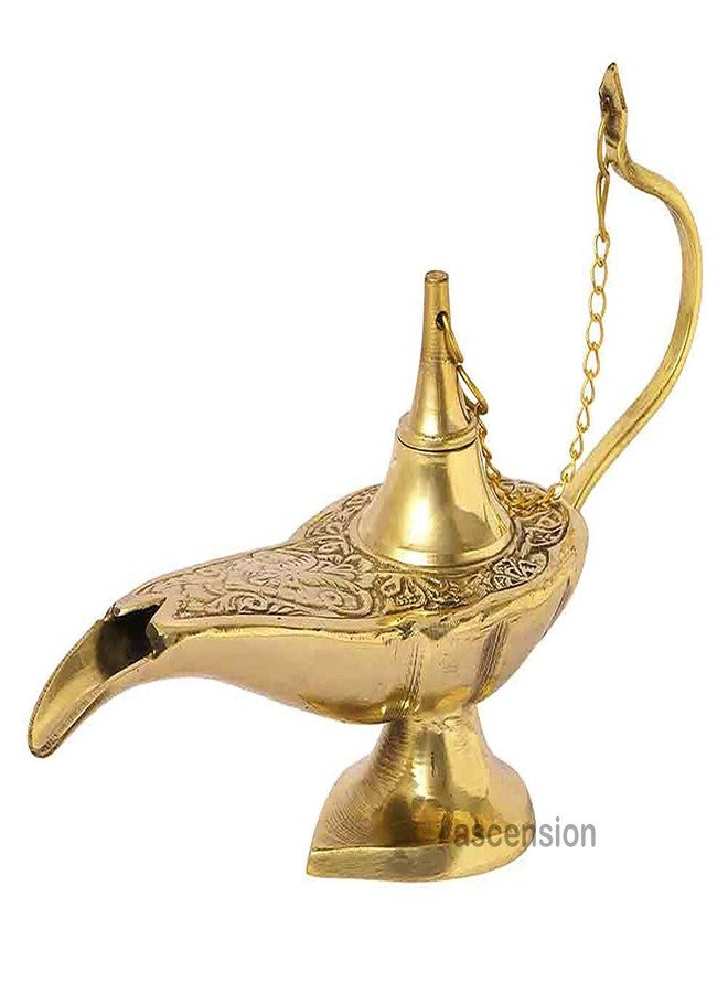 Ascension Brass Hand Crafted Metal Aladdin Chirag Lamp Home Decor Showpiece (Golden) - Image 2