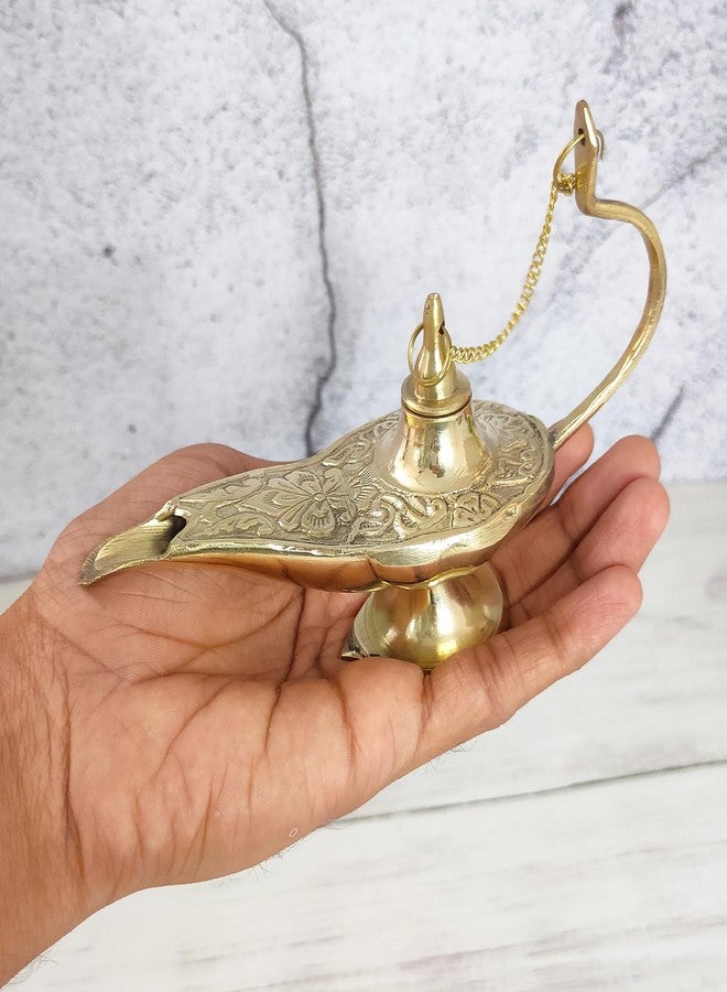 Ascension Brass Hand Crafted Metal Aladdin Chirag Lamp Home Decor Showpiece (Golden) - Image 4
