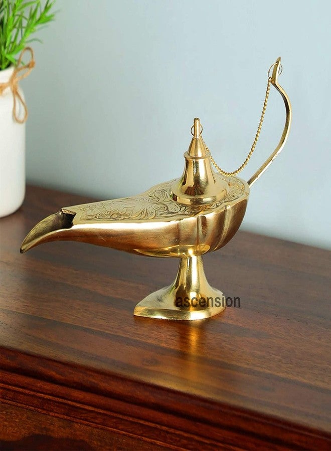 Ascension Brass Hand Crafted Metal Aladdin Chirag Lamp Home Decor Showpiece (Golden) - Image 1