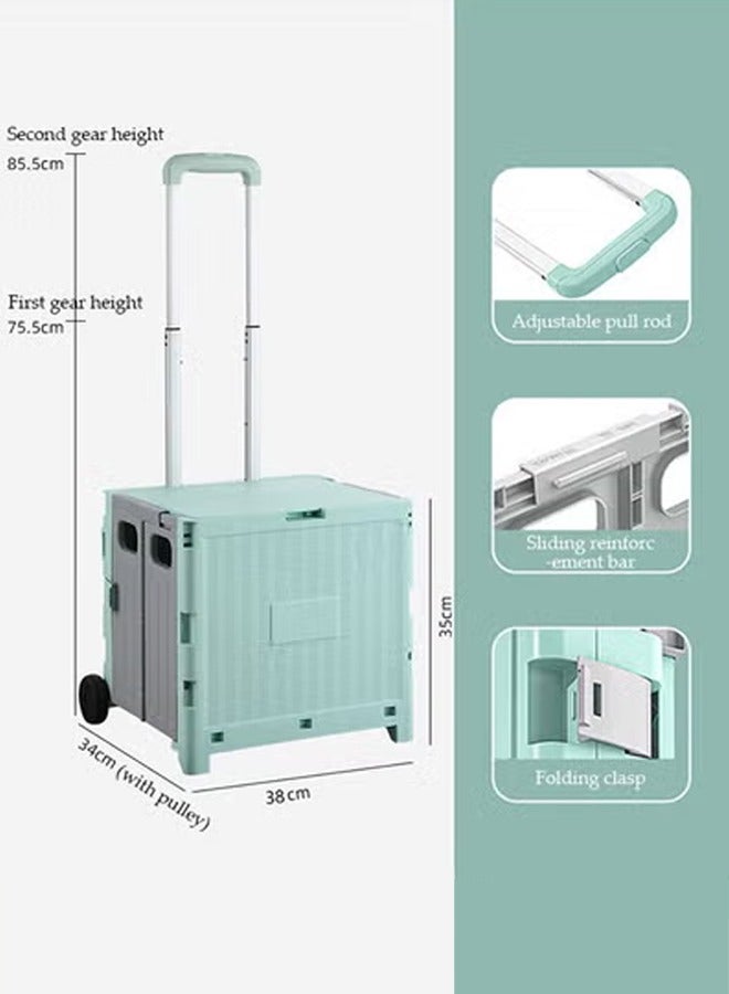 DUNISO Folding shopping cart, portable small cart with lid and two pulleys, adjustable height, suitable for mobile, grocery shopping, luggage, green - Image 2