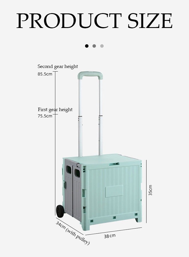 DUNISO Folding shopping cart, portable small cart with lid and two pulleys, adjustable height, suitable for mobile, grocery shopping, luggage, green - Image 3