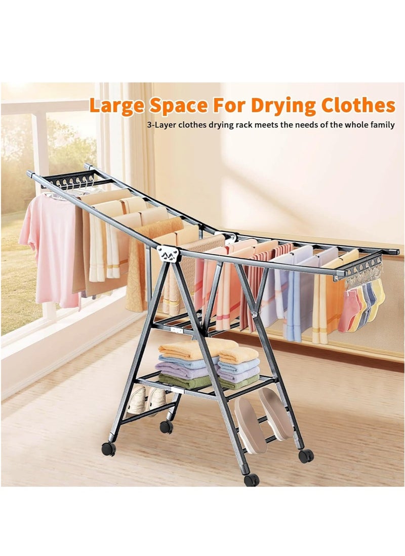 Topyich Steel Material Clothes Drying Rack, 3-Tier Clothes Drying Stand, Foldable Laundry Standing Dry Racks for Indoor Outdoor Use (180cm)  - Image 5
