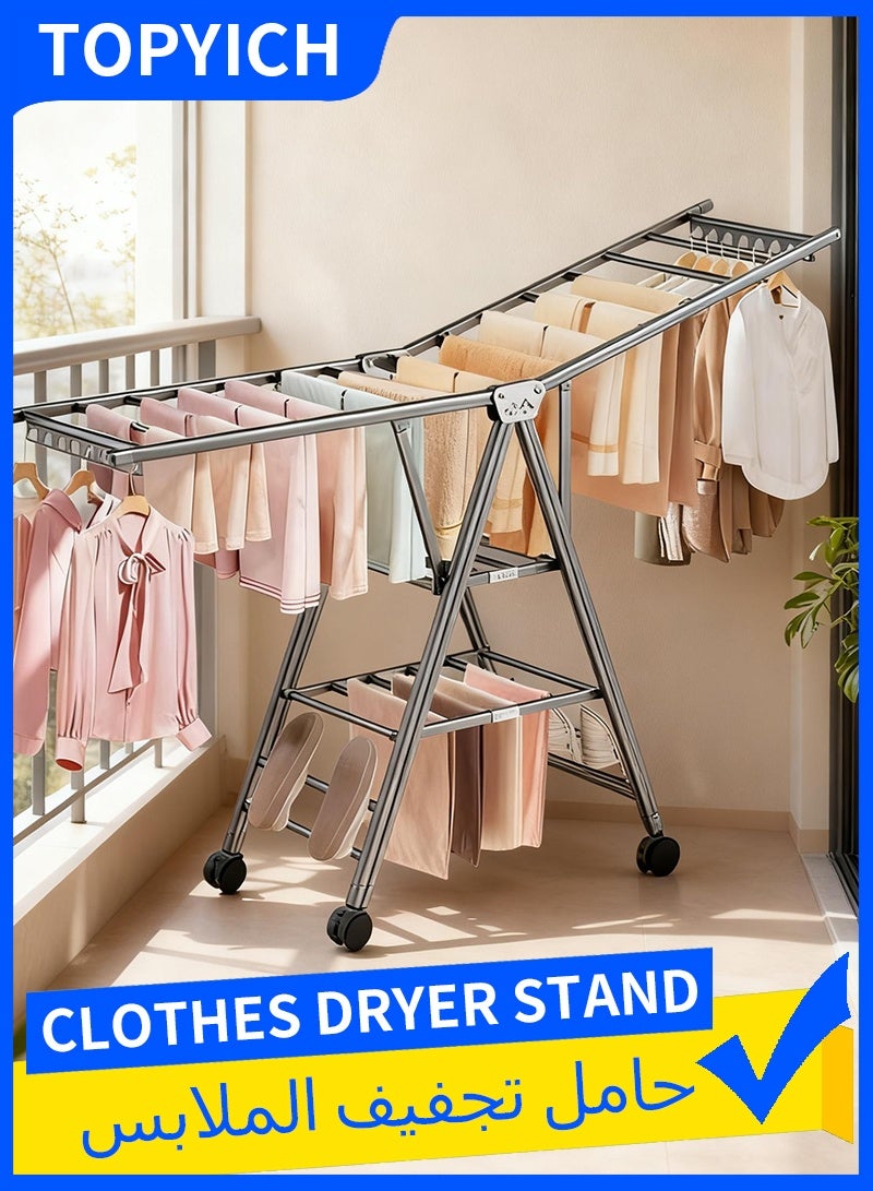 توبيتش منشر غسيل فولاذي، منشر ملابس 3 طبقات، حامل تجفيف ملابس قابل للطي قابل للطي للاستخدام الخارجي في الأماكن المغلقة (180 سم) - Image 1