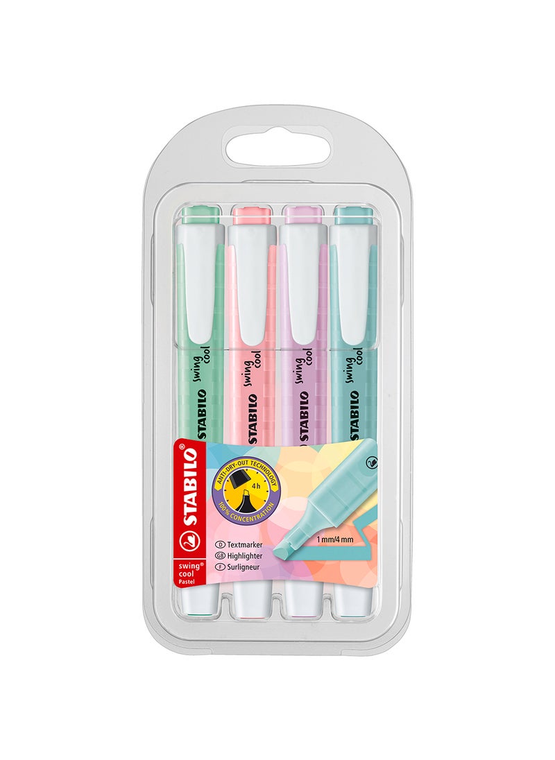 STABILO Highlighter Pen - Swing Cool Wallet of 4 Assorted Pastel Colours , for Journal Planner , Drawing illustrations , Note Taking  - Image 1