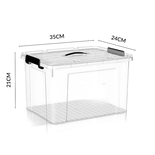 Ash  Roh Ash & Roh Multi-Size Transparent Storage Bins, Stackable Plastic Organizer Containers with Black Latches for Easy Access and Storage (pack of 2, small 35cm x 24cm x 21cm) - Image 2