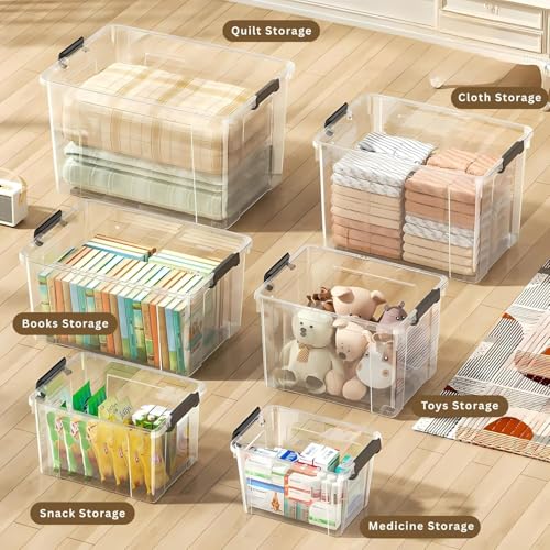 Ash  Roh Ash & Roh Multi-Size Transparent Storage Bins, Stackable Plastic Organizer Containers with Black Latches for Easy Access and Storage (pack of 2, small 35cm x 24cm x 21cm) - Image 3