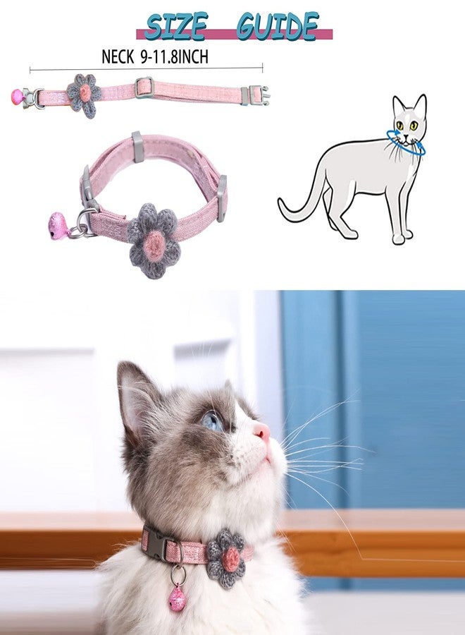 Babique Handmade Cat Collars,Kitten Collar with Six Petals Flowers Collars Charms,Dog Cat Collar with Bells,Adjustable Cat Collars for Girl Cats (Sky Blue) - Image 3