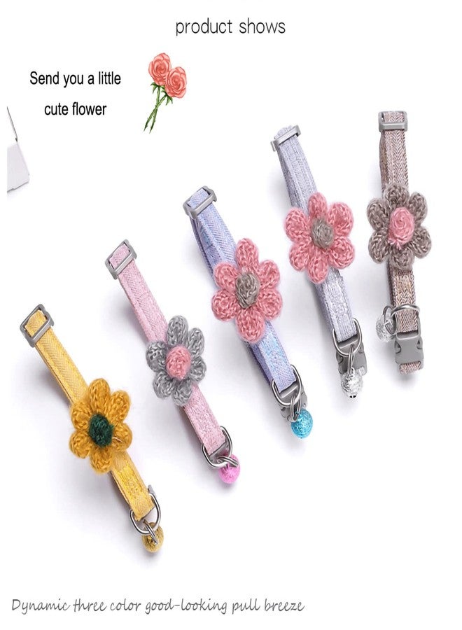 Babique Handmade Cat Collars,Kitten Collar with Six Petals Flowers Collars Charms,Dog Cat Collar with Bells,Adjustable Cat Collars for Girl Cats (Sky Blue) - Image 2