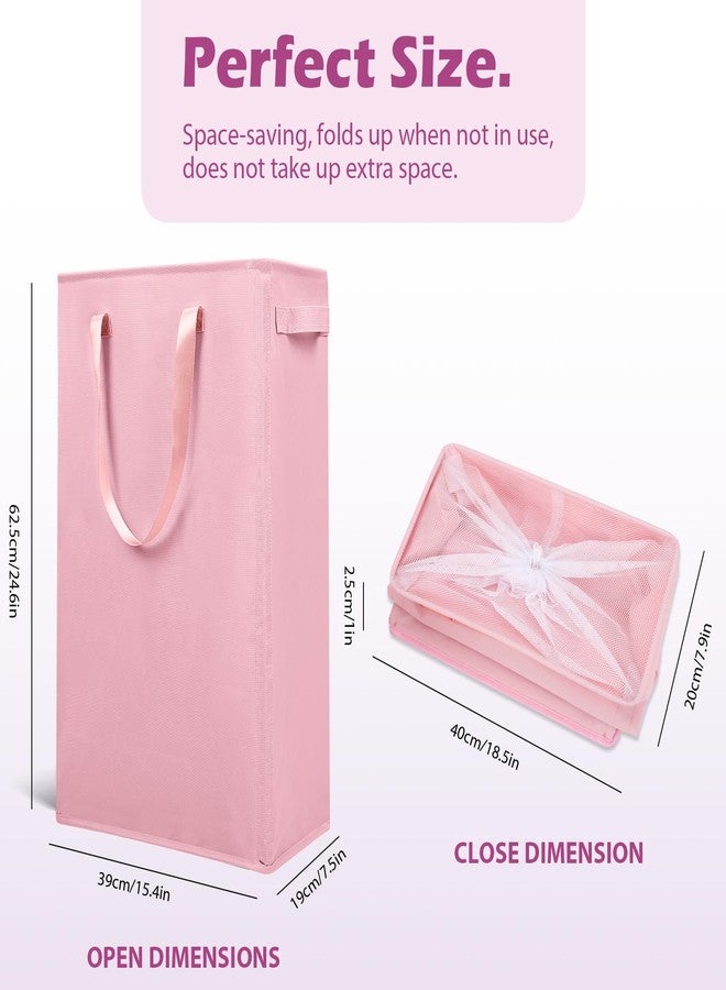Odonata Slim Laundry Hamper Handles Collapsible Laundry Basket Thin Dirty Clothes Basket Narrow Laundry Bag Foldable Dirty Hamper 45L (Pink) - Image 2