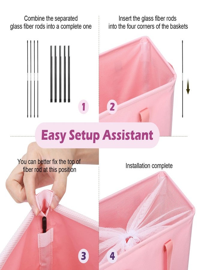 Odonata Slim Laundry Hamper Handles Collapsible Laundry Basket Thin Dirty Clothes Basket Narrow Laundry Bag Foldable Dirty Hamper 45L (Pink) - Image 3