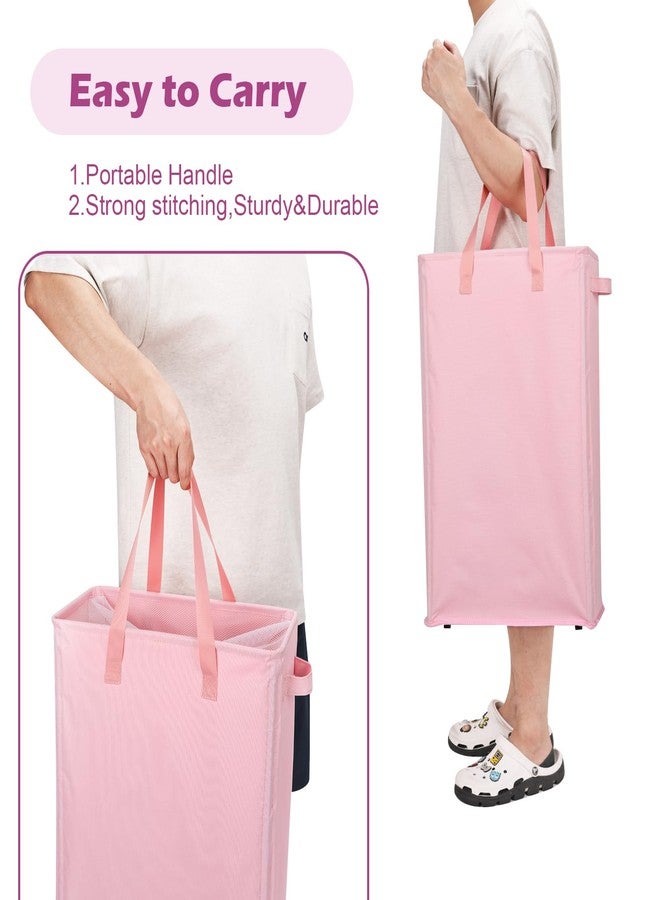 Odonata Slim Laundry Hamper Handles Collapsible Laundry Basket Thin Dirty Clothes Basket Narrow Laundry Bag Foldable Dirty Hamper 45L (Pink) - Image 4