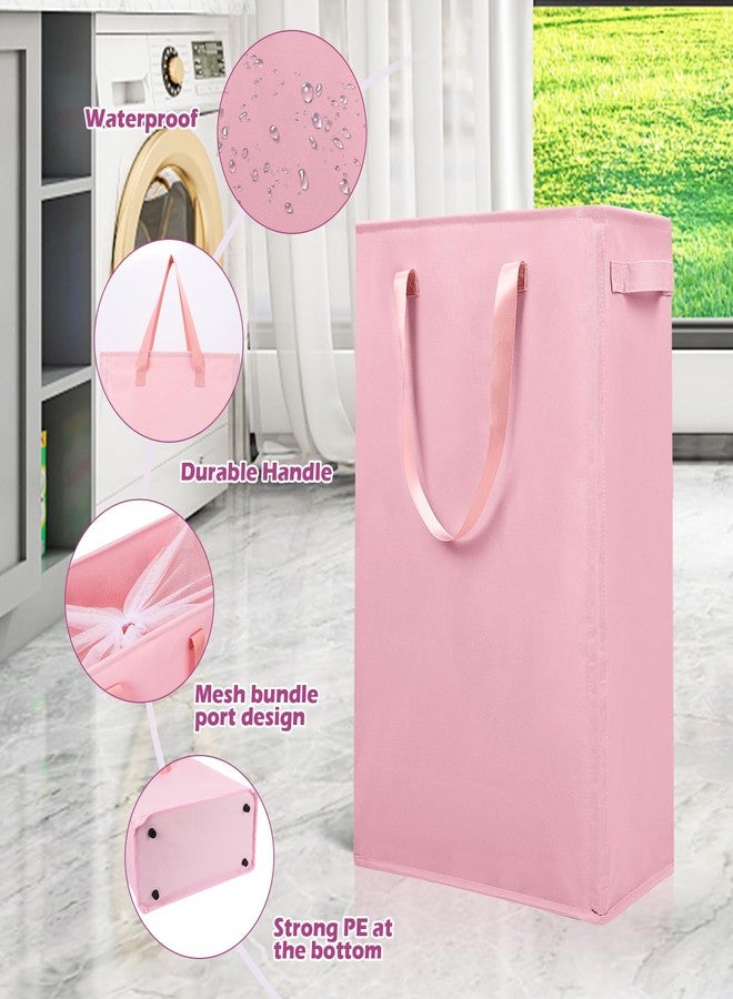Odonata Slim Laundry Hamper Handles Collapsible Laundry Basket Thin Dirty Clothes Basket Narrow Laundry Bag Foldable Dirty Hamper 45L (Pink) - Image 5