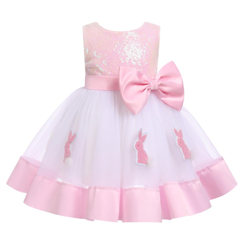 IBAKOM Infant Baby Toddler Girl Easter Outfits Pink Bunny Shiny Sequins Tulle Tutu Dress Birthday Cake Smash Outfits Baptism Christening Dress Baby Girl Christmas Pageant Dress Pink Bunny 612 Months - Image 2