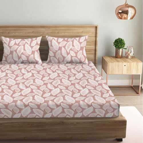 Oak & Lily Queen Size Flat Bedsheet Premium 100% Cotton 210 TC | 2 Large Pillow Covers | 90x100 inches | Washable | European Quality | Cotton Bed Cover | Autumn Leaves Peach Design - Image 3