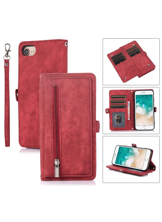 اس-توب جراب لهاتف iPhone 8 / 7 / SE 2020 2022 مع سحاب وفتحة للبطاقات ومشبك ومحفظة جلدية - Image 1