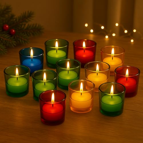 Pure Source India Multicolor Glass Votive Tealight Candle Holders - Living Room Side Table Home Decoration (Glass, Pack of 12 - Image 1