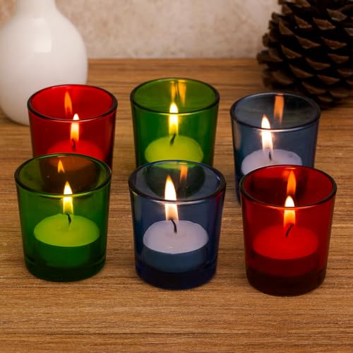 Pure Source India Multicolor Glass Votive Tealight Candle Holders - Living Room Side Table Home Decoration (Glass, Pack of 12 - Image 5