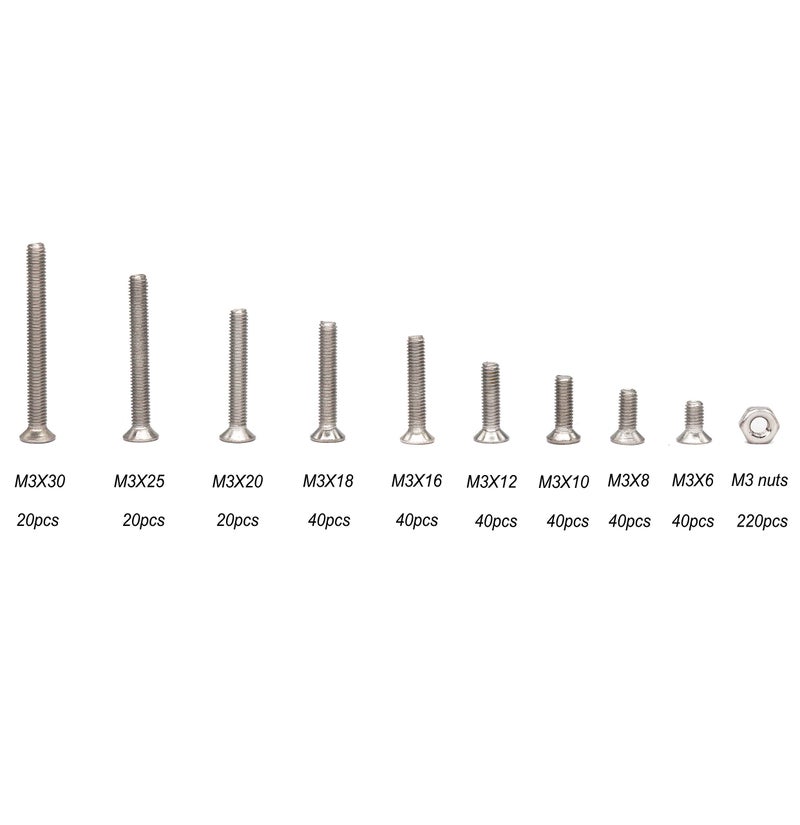 binifiMux 500pcs M3 Phillips Countersunk Flat Head Machine Screws Hex Nuts Assortment Kit 304 Stainless Steel, M3 x 6mm / 8mm / 10mm / 12mm / 16mm / 18mm / 20mm / 25mm / 30mm - Image 2