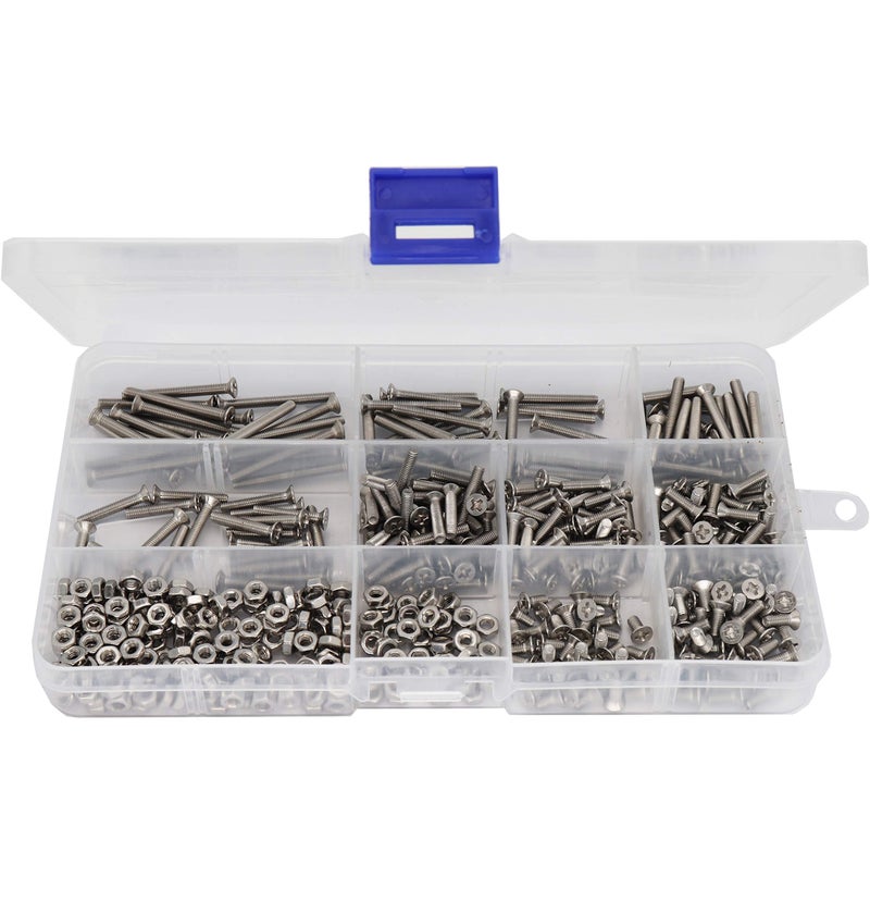 binifiMux 500pcs M3 Phillips Countersunk Flat Head Machine Screws Hex Nuts Assortment Kit 304 Stainless Steel, M3 x 6mm / 8mm / 10mm / 12mm / 16mm / 18mm / 20mm / 25mm / 30mm - Image 4