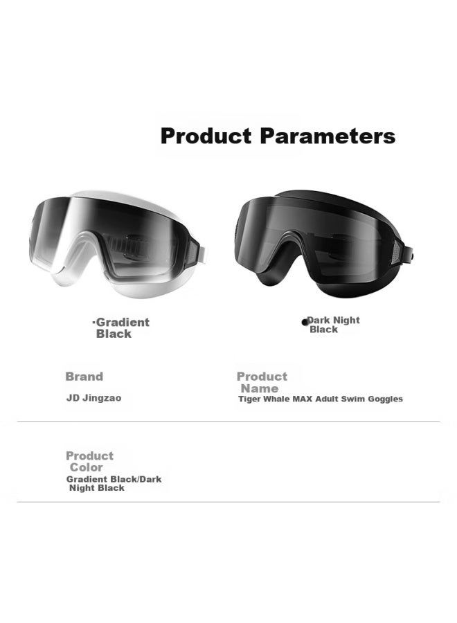 JD.com Jdjz Large Frame Swim Goggles High Definition Anti-fog Wide Angle Light Coating One-piece Flat Light Men And Women Swimming Goggles Dark Night Black - Image 5