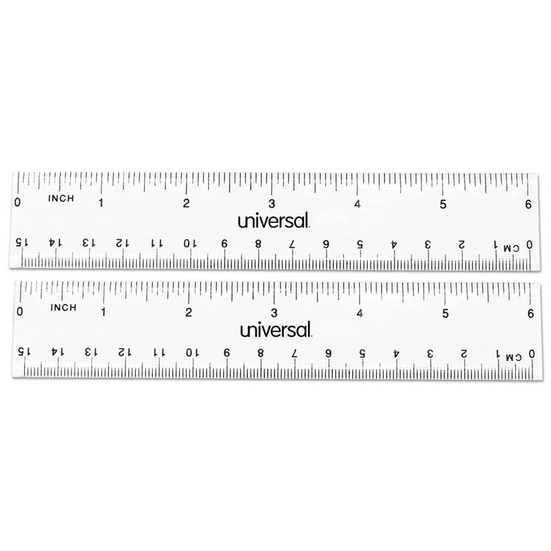 Universal UNV59025 6 in Long StandardMetric Plastic Ruler Clear 2Pack