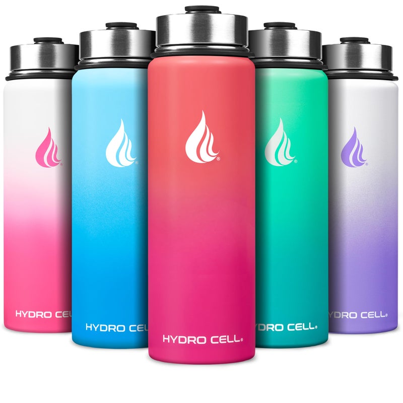 HYDRO CELL Stainless Steel Insulated Water Bottle with Straw For Cold Hot Drinks Metal Vacuum Flask with Screw Cap and Modern Leakproof Sport Thermos for Adults CoralPunch 24oz